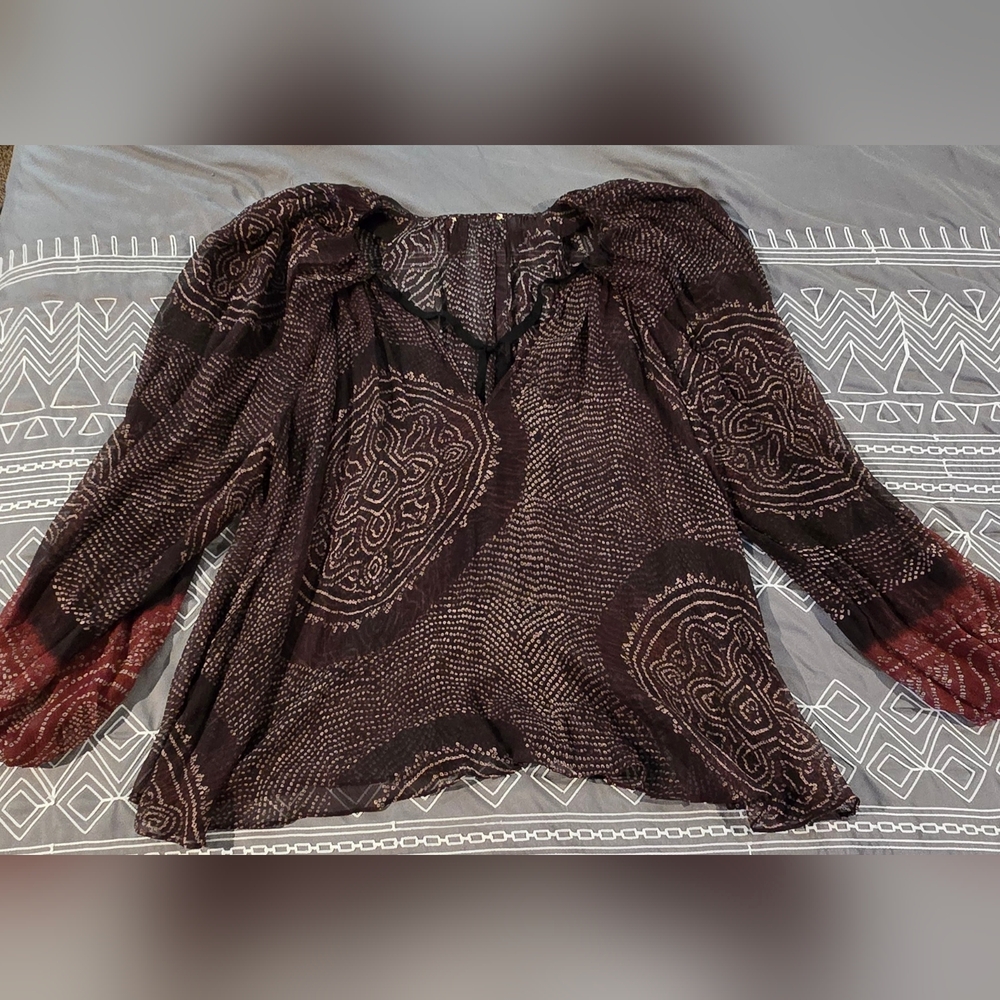 Ulla Johnson Brown and Maroon Printed Peasant Blouse